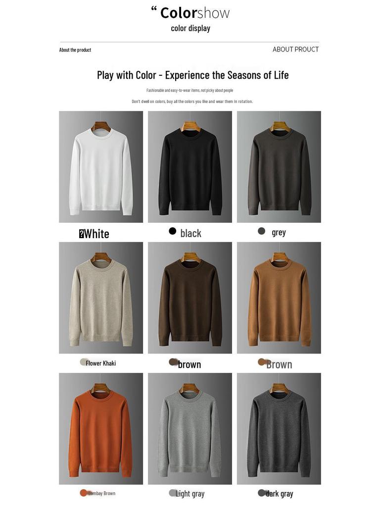 Men’s Solid Color Round Neck Pullover Sweater - Simple, Versatile Long Sleeve T-Shirt Style