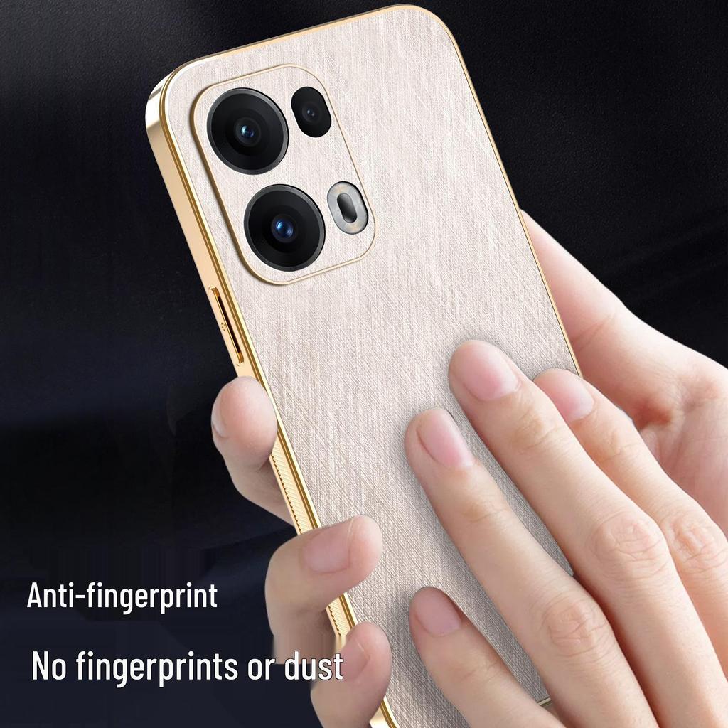 Universal OPPO FindX9 Phone Case: Electroplated Leather Texture with Gold Wire Pattern for Reno14F/Realme15/A6 Protection.