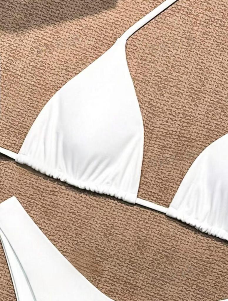 2025 Damen einfarbiger Träger-Bikini Zweiteiler - Europäischer & Amerikanischer Stil, Sexy Split-Design