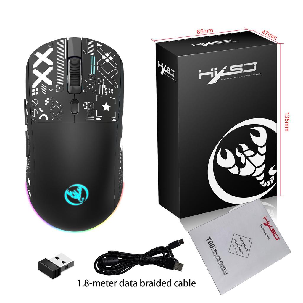 Silent Cross-Platform Wireless Gaming Mouse with RGB & 3600dpi, Rechargeable, Three Modes