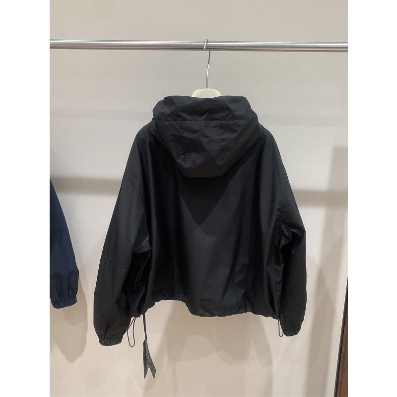 Women Casual Hooded Windbreaker Short Jacket Spring Loose Fit Double Zipper Letter Print