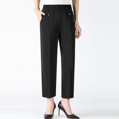 Damenhose mittleren Alters, Übergröße, dünne Hose mit hoher Taille, elastisch, lockere gerade Hose, Freizeithose für Damen