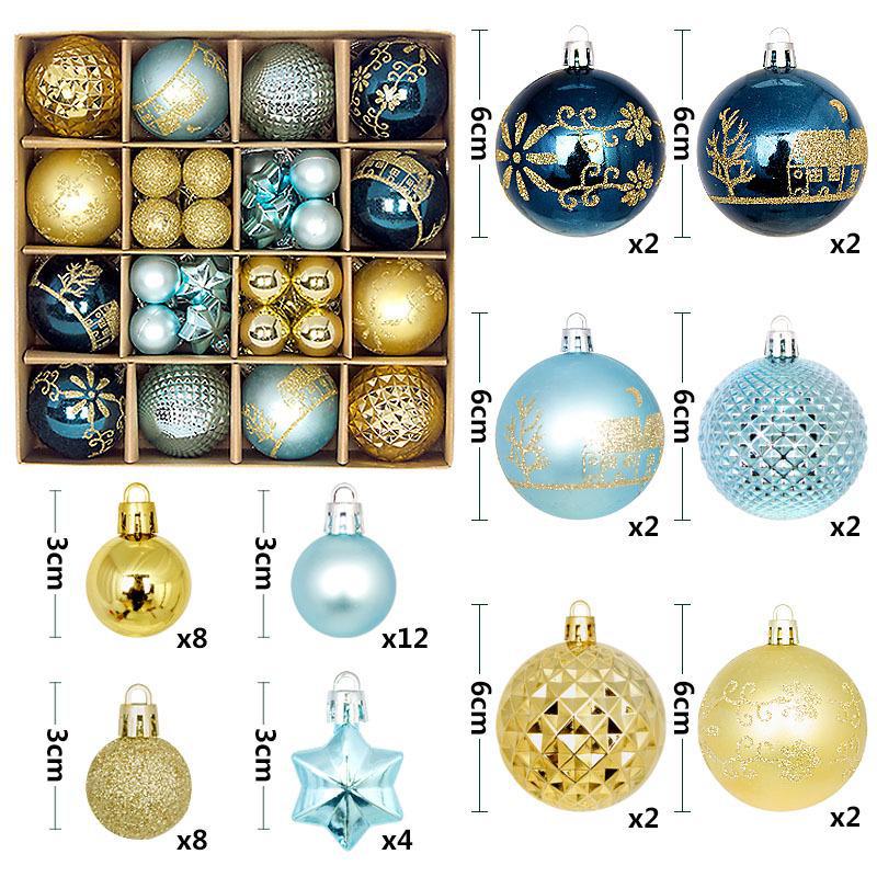 44pcs Special-Shaped Painted Christmas Balls 3-6cm, Electroplated Plastic Ornaments