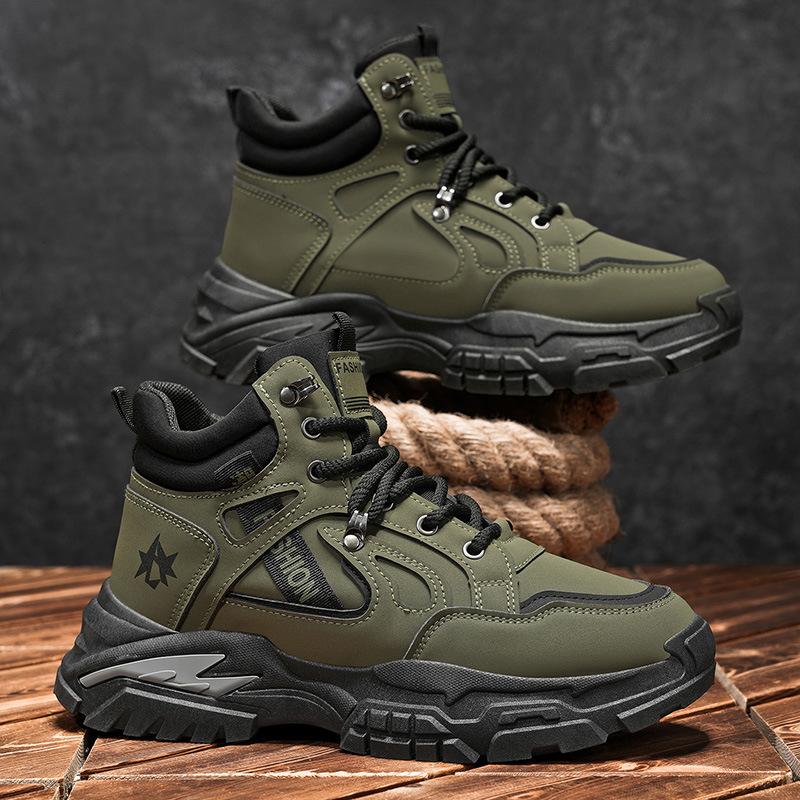 

2025 autumn new men s shoes khaki versatile tooling style high-top board shoes platform outdoor shoes casual sports shoes 44