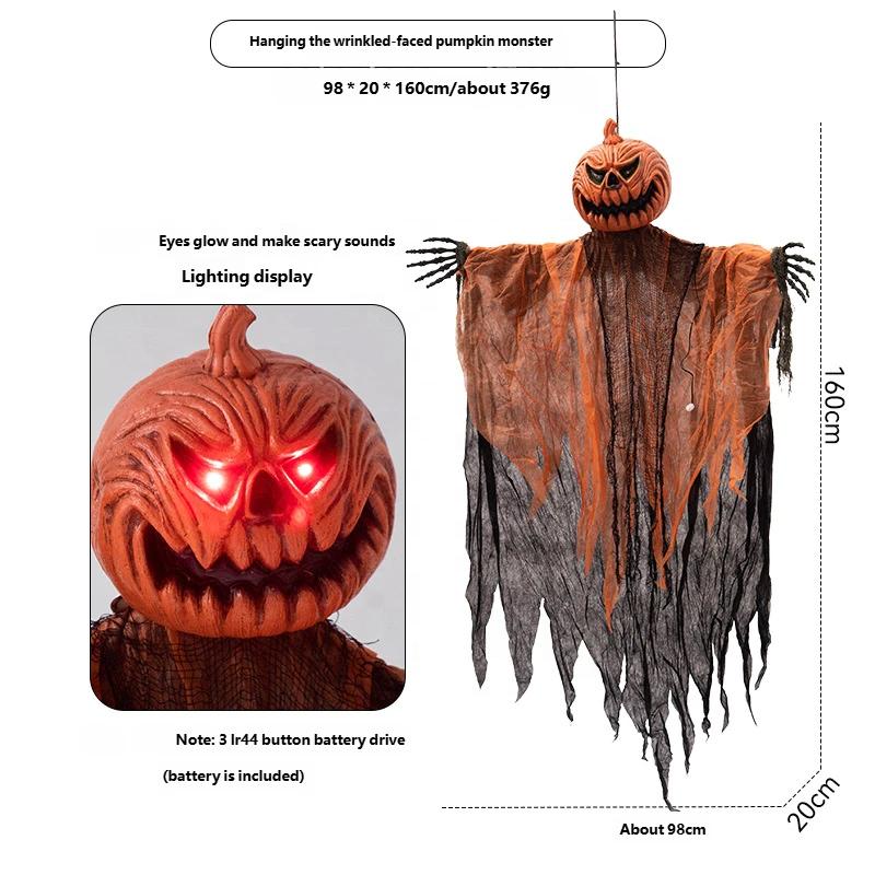 Horror Sound Effect Pumpkin Decorative Pendant Halloween Pumpkin Monster Hanging Ghost Electric Induction Luminous Prop