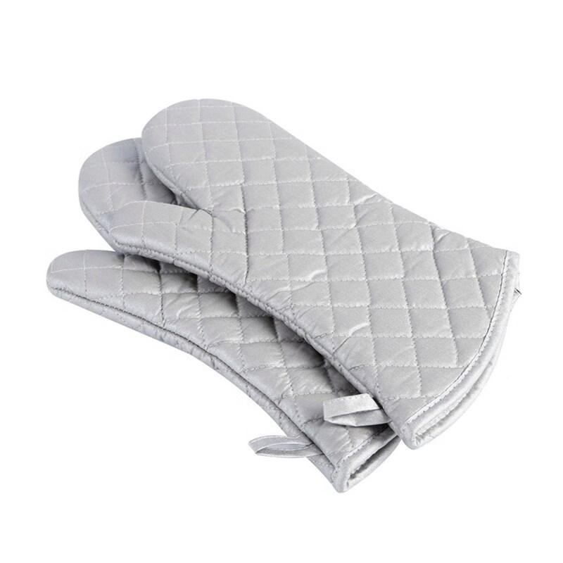 Minai Heat Resistant Oven Mitts, Silver (Pair)