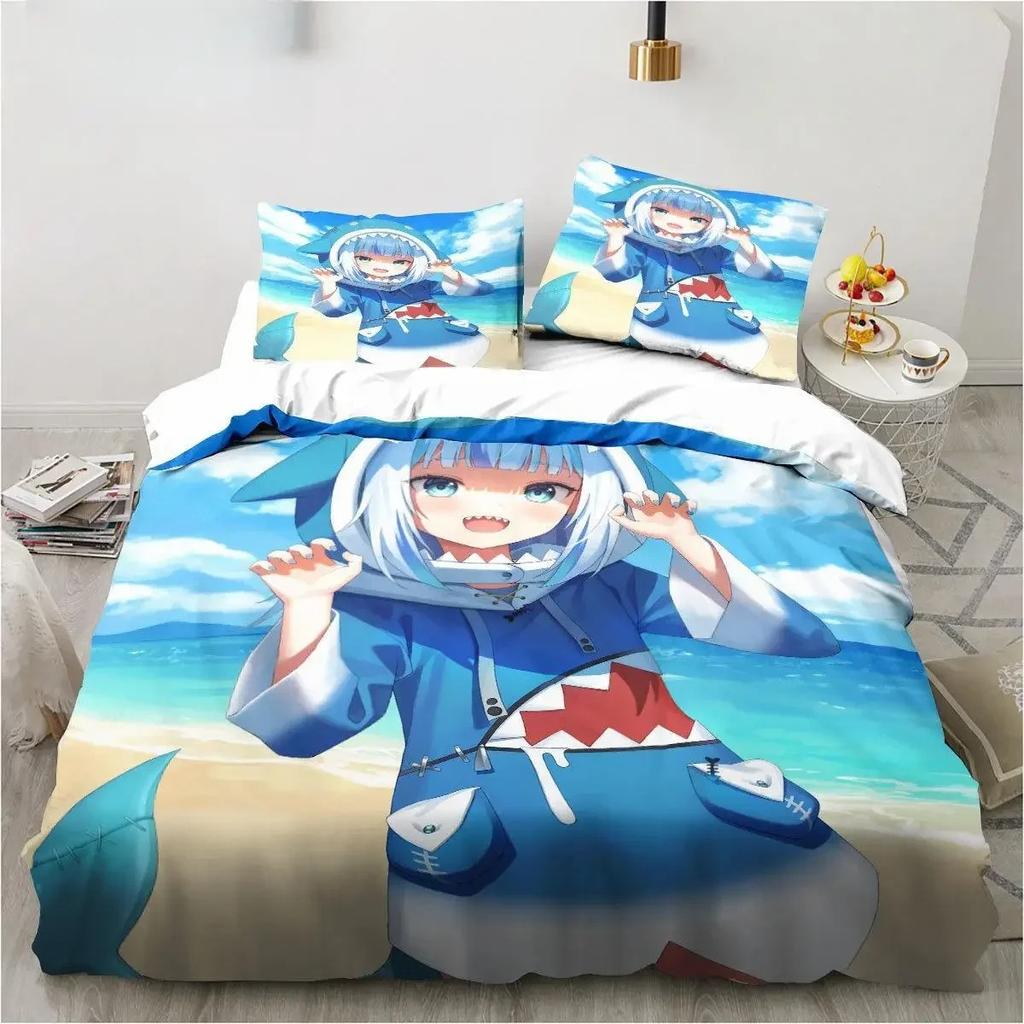 Warm Trendy Kawaii Gawr Gura Cute Girl My Angle Child Polyester or 3D Print Anime King Twin Double Quilt