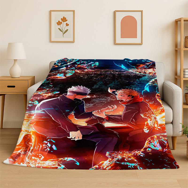 Cartoon Jujutsu Kaisen Anime Itadori Yuj Flannel Blanket Soft Warm Throw Blanket for Bedroom Living Room Bed Travel Picnic Kid