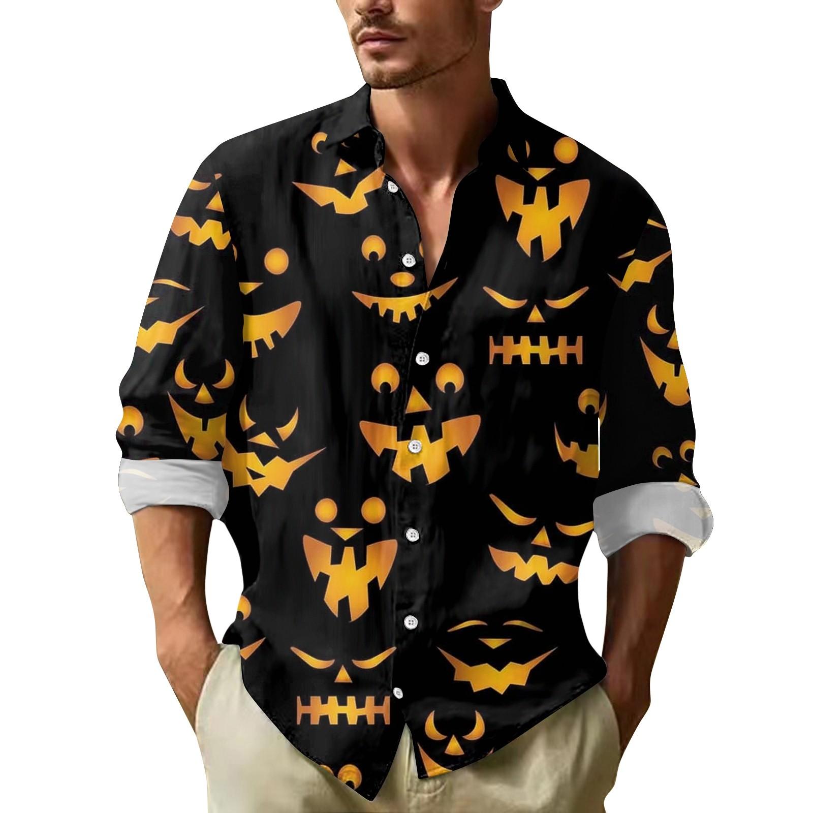 

Мужские рубашки с длинными рукавами и пуговицами на Хэллоуин, мужские повседневные модные рубашки с длинными рукавами XXXXXL чёрный