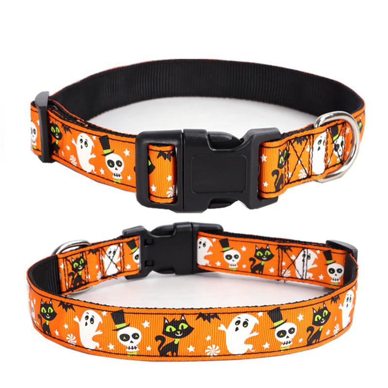 Halloween Dog Collar Nylon Adjustable Pet Collar Pumpkin Monster Bat Ghost Pattern for Party Cat Dog Decoration Pet Accessories