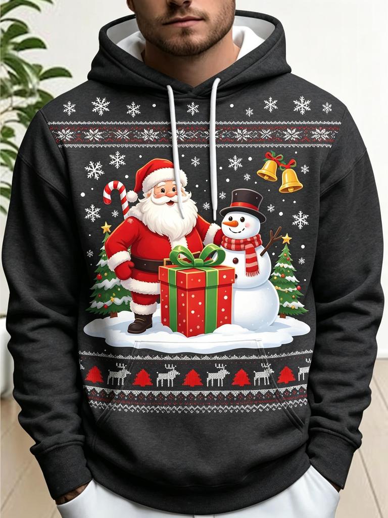 Men Thin Sweatshirt Autumn Winter Hoodie Xmas Santa Snowman Mountain Graphic Print Long Sleeve Male Tops Men's Clothes