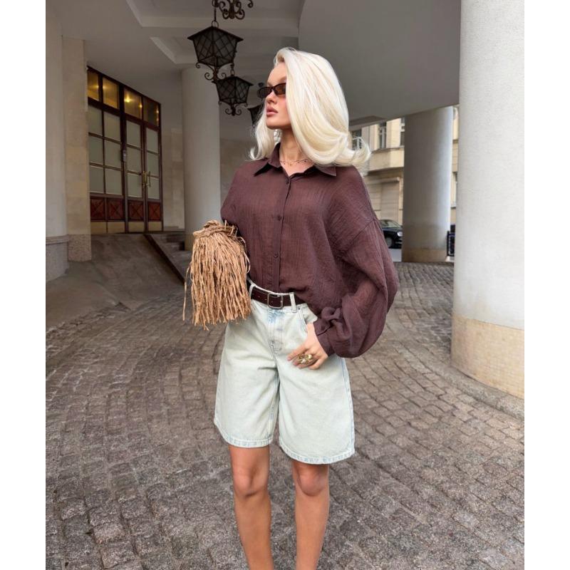 Women S Loose Lantern Long Sleeve Shirt Lapel Button Thin Sun Protection Cardigan