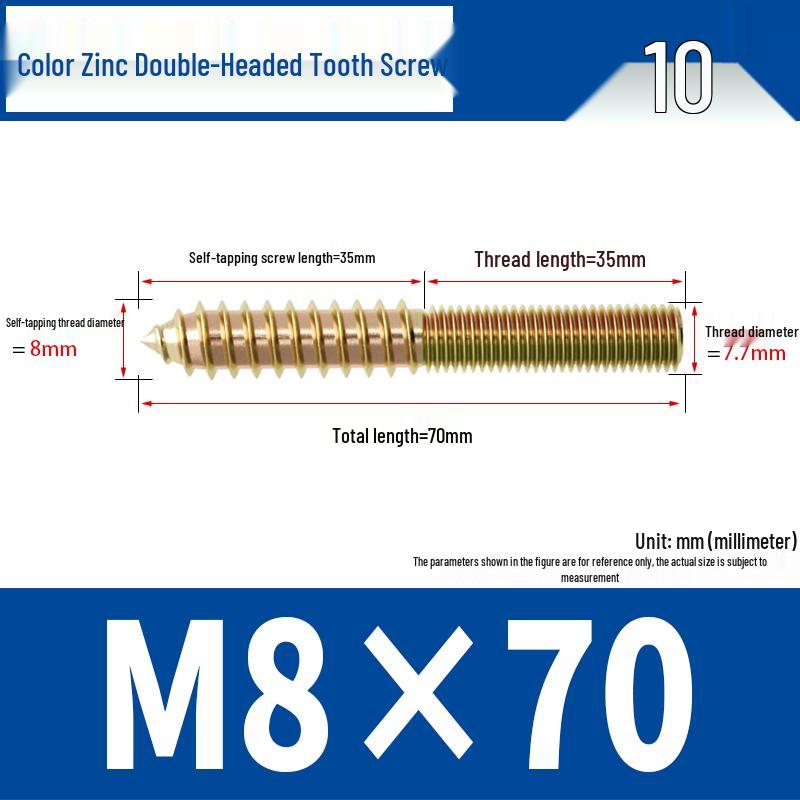 304 Stainless Steel Hex Socket Double-Head Self-Tapping Screw, Galvanized Pointed Tail, Furniture Connector (M4, M5, M6, M8)