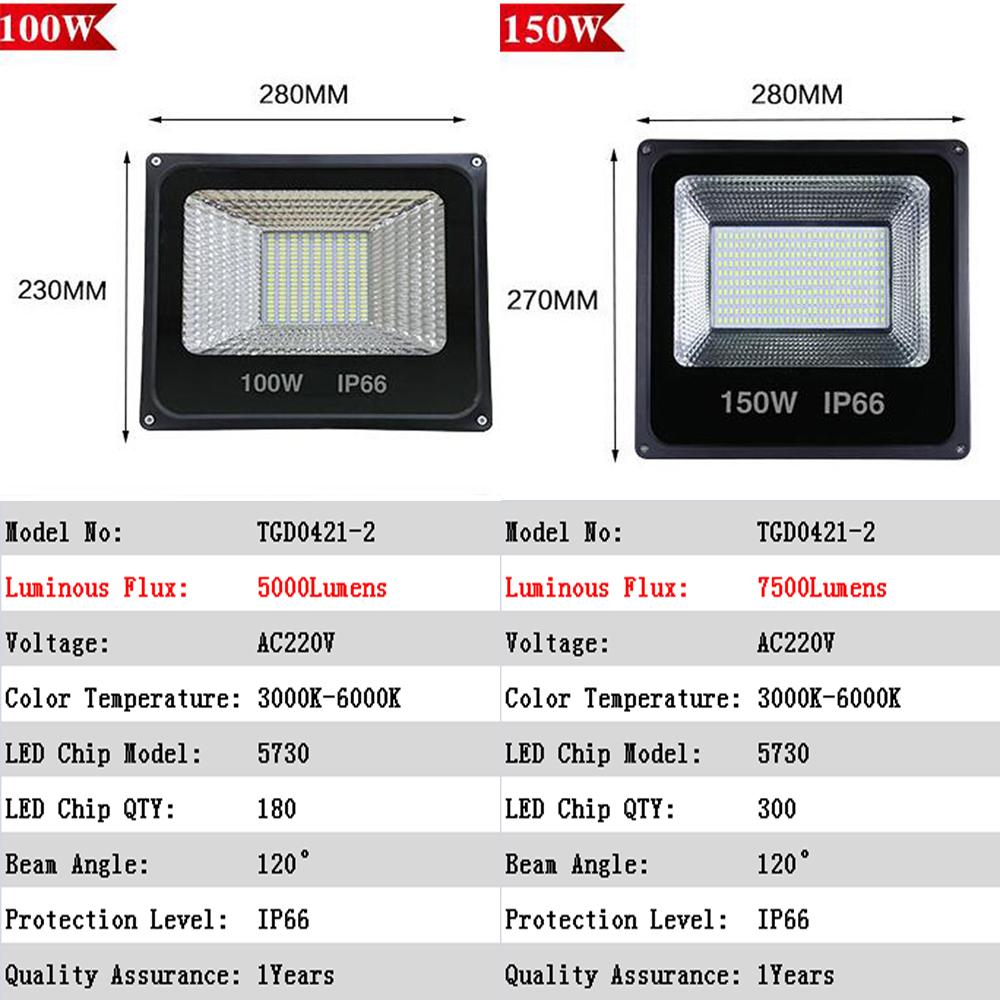 LED Flood Light 30W 50W 100W 150W 200W 300W 400W 500W High power AC220V Waterproof IP66 Spotlight Outdoor Garden Lamp Lighting