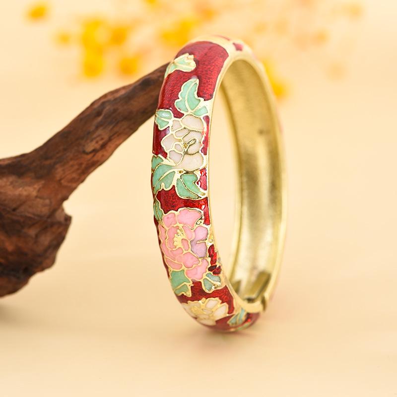 Cloisonné Pfingstrosenblüte Mode Armband - Perfektes Souvenir Geschenk für Freundin oder Mama