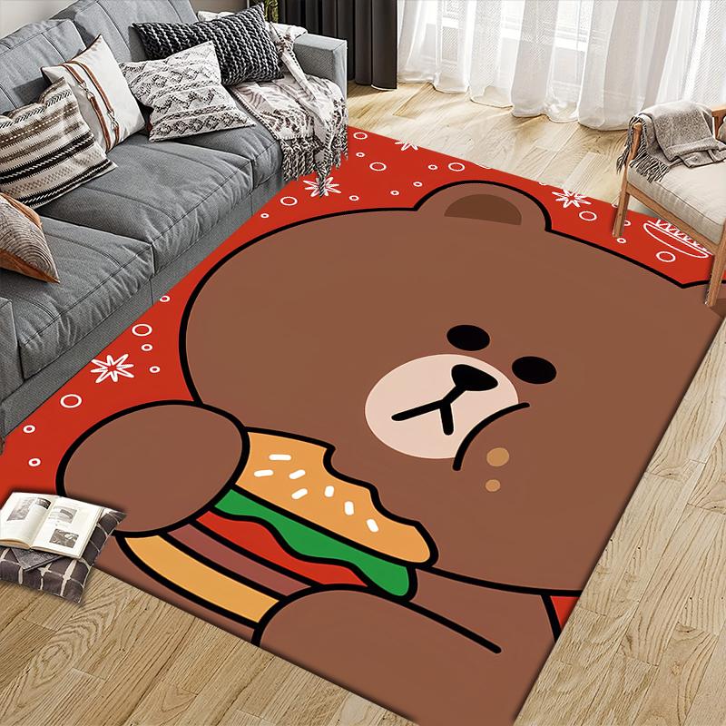 Brown Cute Square Area Rug, Non-Slip Floor Mat for Living Room, Perfect Gift for Fans