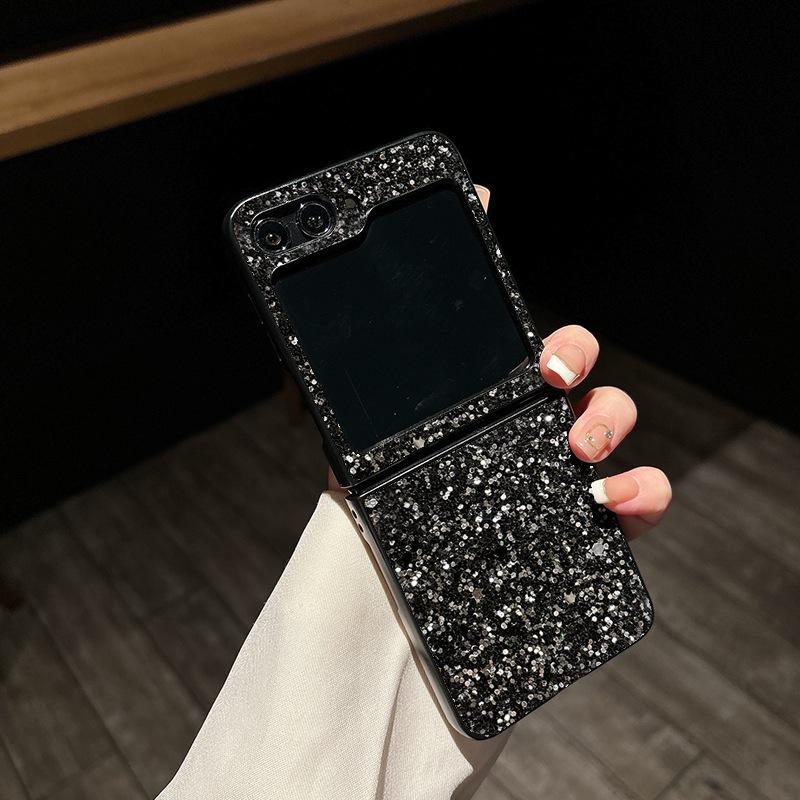 Schwarzes Sternenhimmel Glitzer Matt Hartschalen-Case für Samsung Z Flip7/Z Flip6