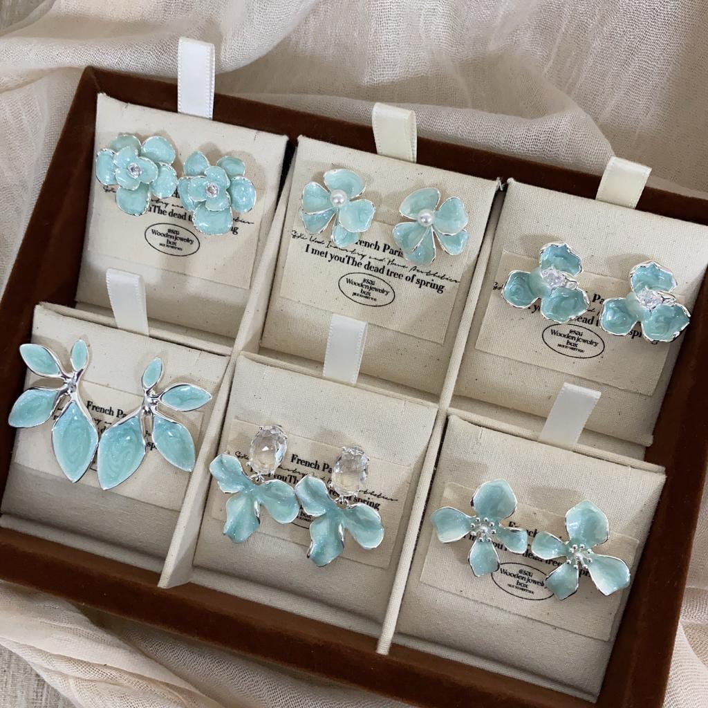 Summer Sweet Blue Flower Fresh Stud Earrings Women'S 20 Niche Design Sense Versatile Mori Earrings Earrings