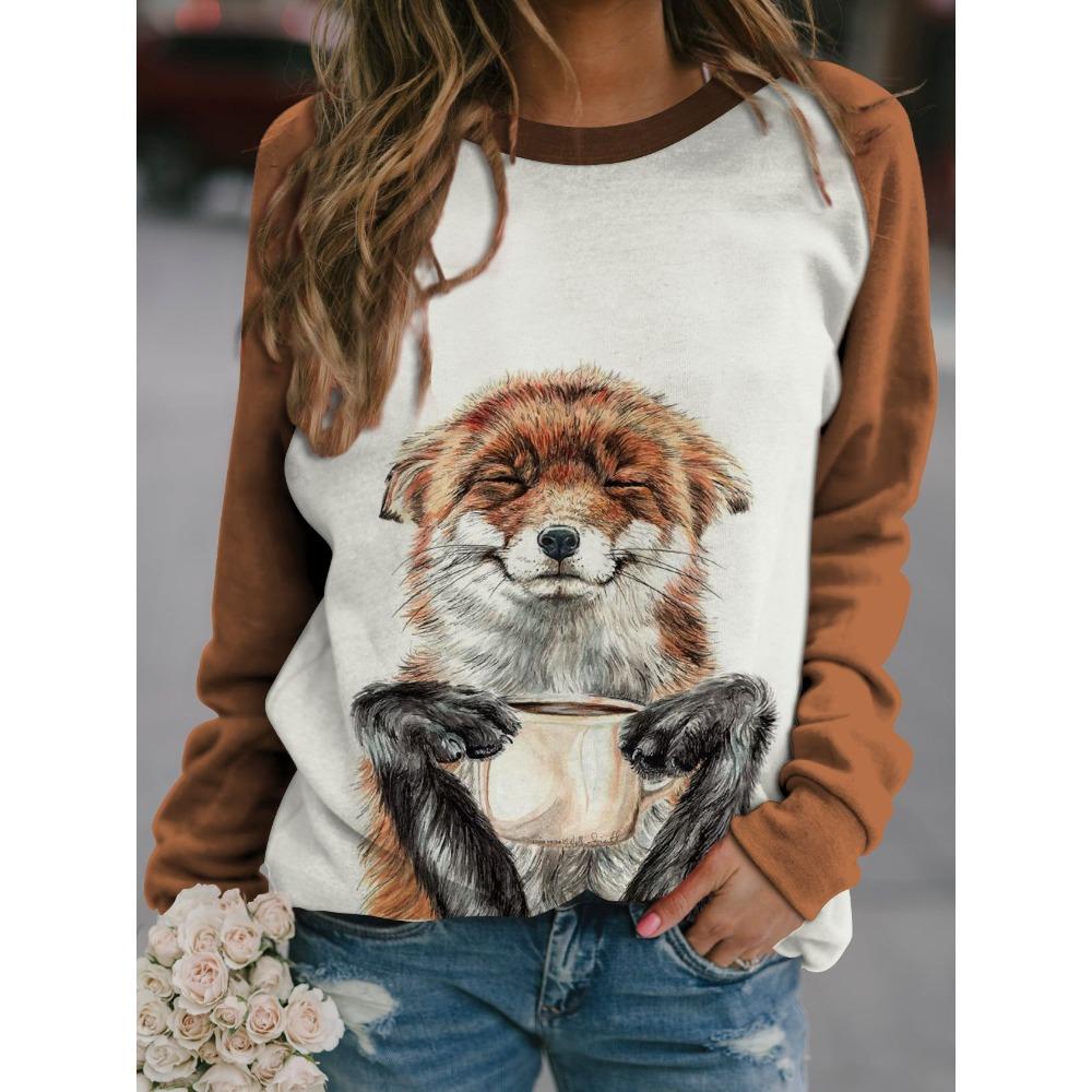 Herbst 3D Tierdruck Sweatshirts Modische Lässige Sport Langarm Damen Sweatshirts