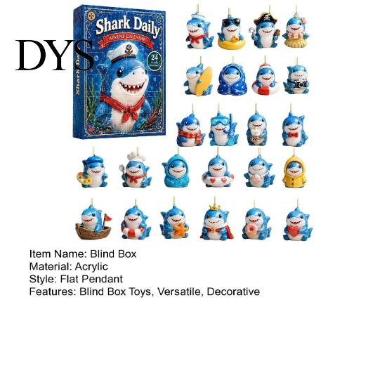 Countdown to Christmas Gift Box Marine Shark Advent Calendar, 24 Days Acrylic Collectible Birthday Gifts for Children Figures, Hanging Ornament