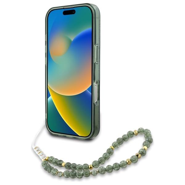 Guess Guhmp16Xhcpofpa iPhone 16 Pro Max 6.9 Zelený/Green Tvrdý obal Iml Květiny po celém povrchu Elektro s perlovým popruhem Magsafe