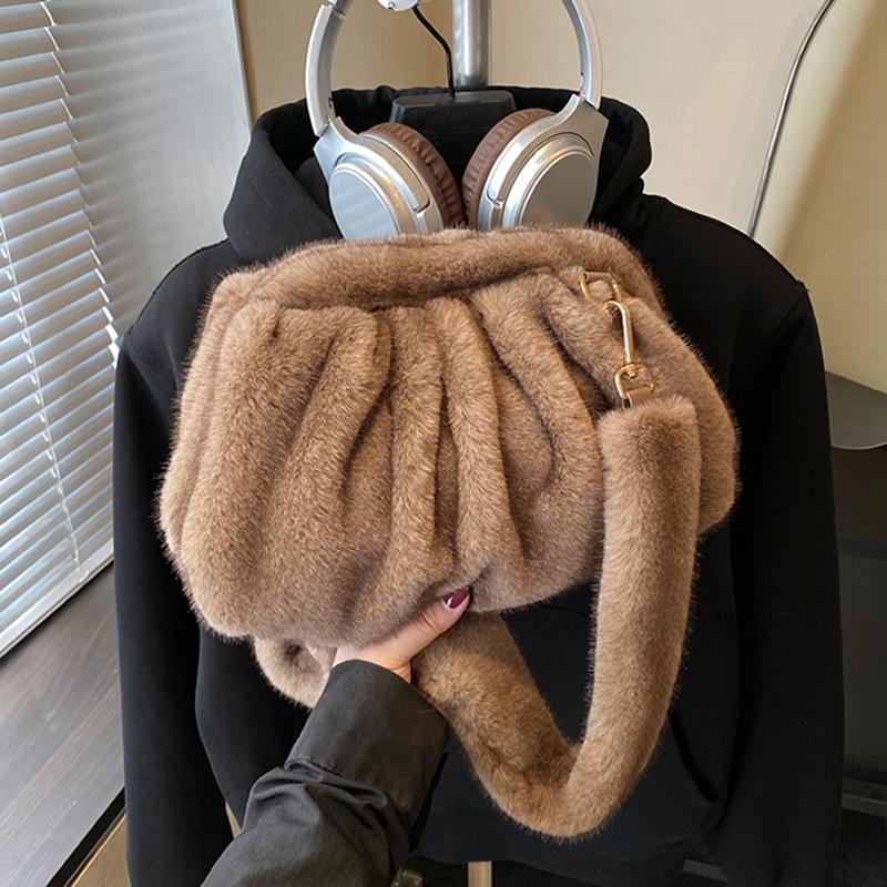 Yogodlns Geantă Nori Încrețiți la Modă Geantă Mică de Umăr din Blană Sintetică Moale pentru Femei Tendință de Iarnă Genți de Mână Geantă Crossbody