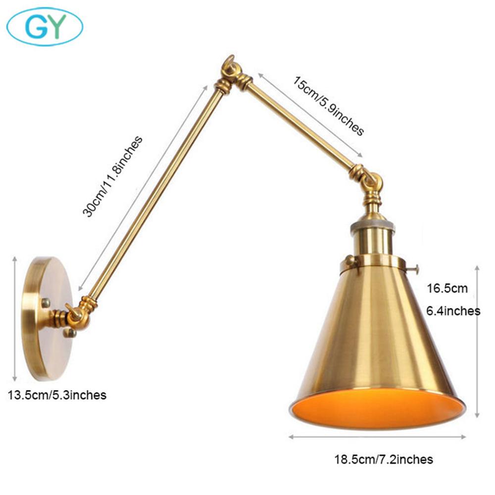 Adjustable Antique Industrial Long Swing Arm Black Wall Lamp Lights Brown Brass Retro Lighting For Bedroom Sconce Fixture