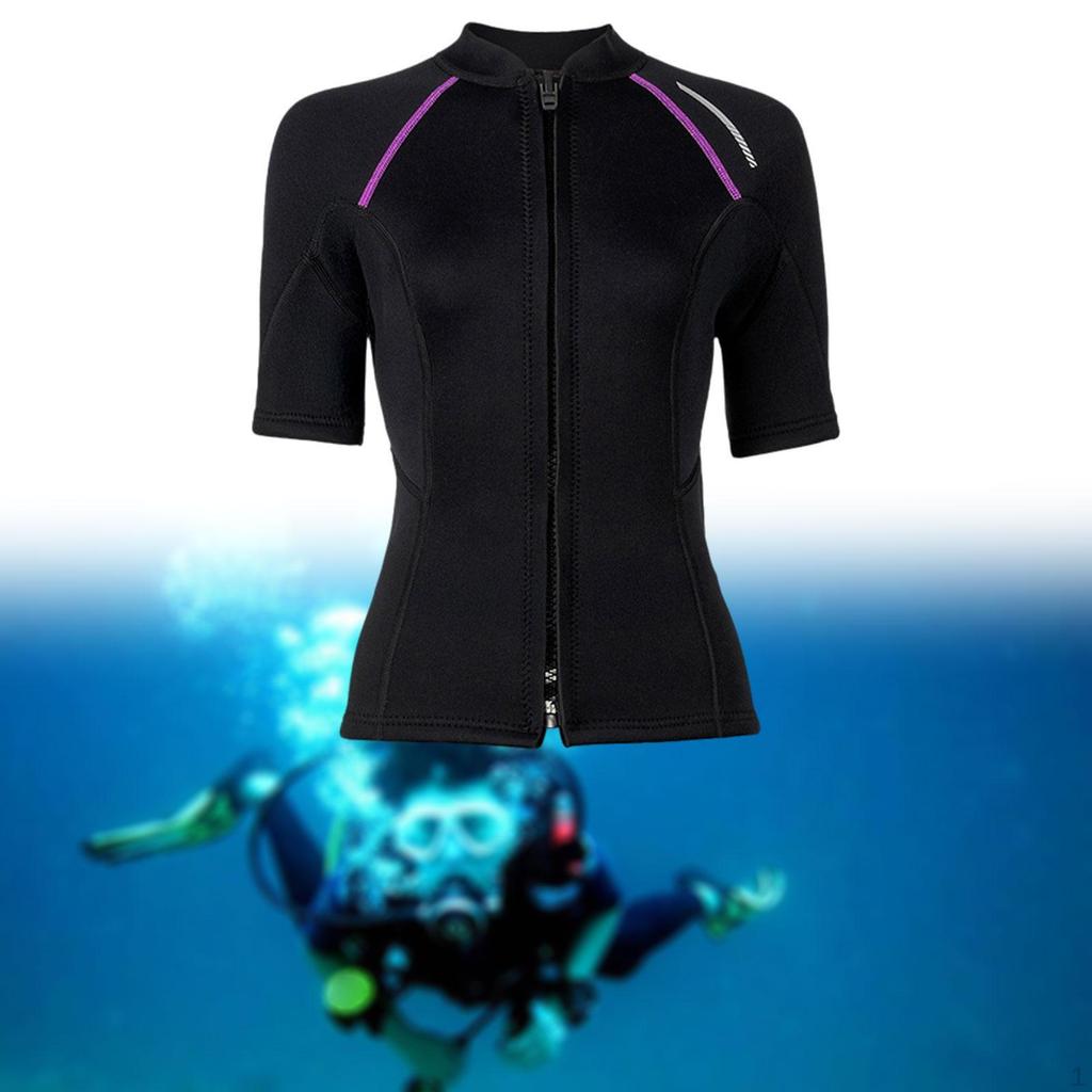 Woman Wetsuit Top Front Zipper Jacket Swimsuit for Canoeing Surfing Kayaking