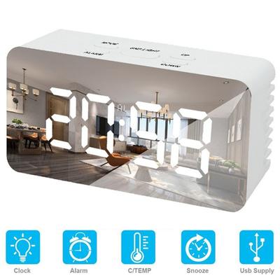 LED Spegel Väckarklocka Digital Snooze Bordsklocka Väckningslampor Elektronisk tid Temperaturdisplay Multifunktionell klocka Heminredningsklocka