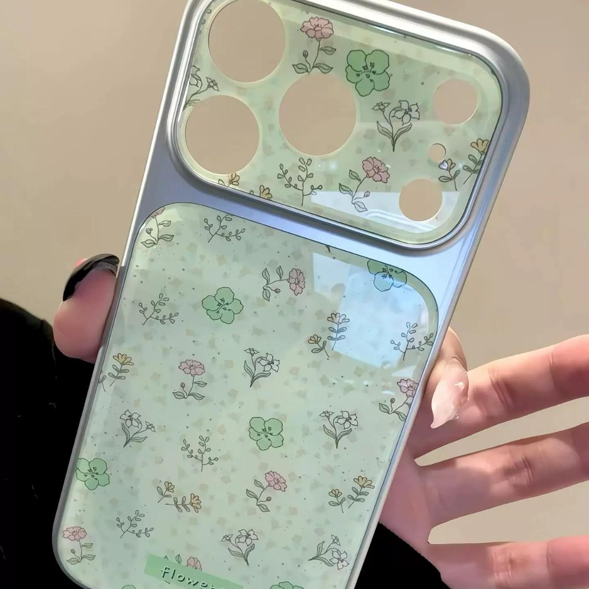 Korean Style Floral Electroplated Silver Edge iPhone 17 Pro Max Case - Compatible with Apple 15 16 Pro Max