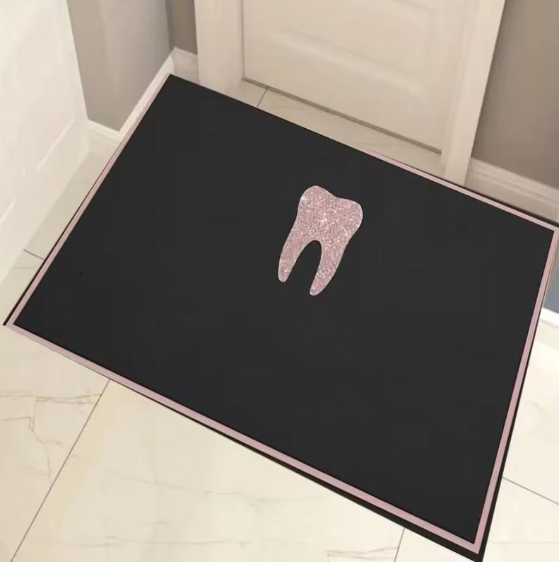 Black and White Floor Mat with Teeth and Dental Dental Clinics Home Entrances Machine Washable Indoor and Outdoor Floor Mats