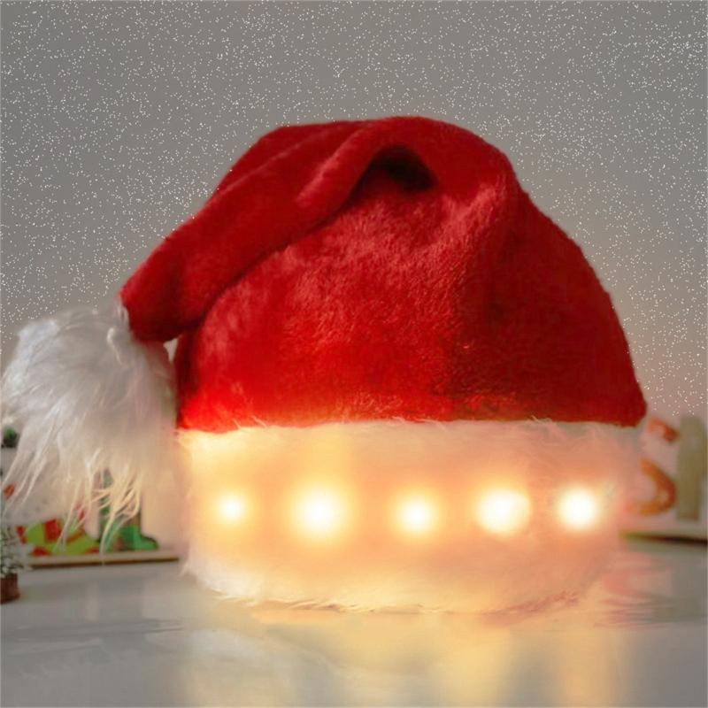 Pack of 5pcs Unisex LED Santa Hat Soft and Comfortable Pom Hats Headgears for Christmas Celebrations and Photo Props