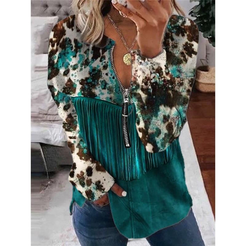 Womens Trendy Abstract Print Half-Zip Long Sleeve Hooded Sweatshirt Streetwear