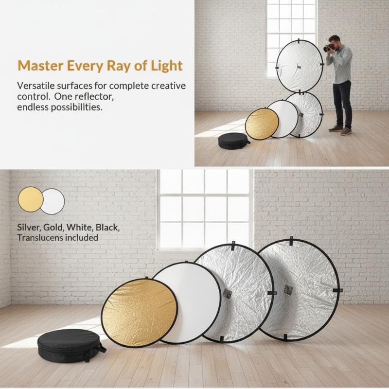 2 In 1 Photography Light Reflector Foldable Portable For Outdoor Studio Portrait Product Shooting 30Cm/60Cm/80Cm