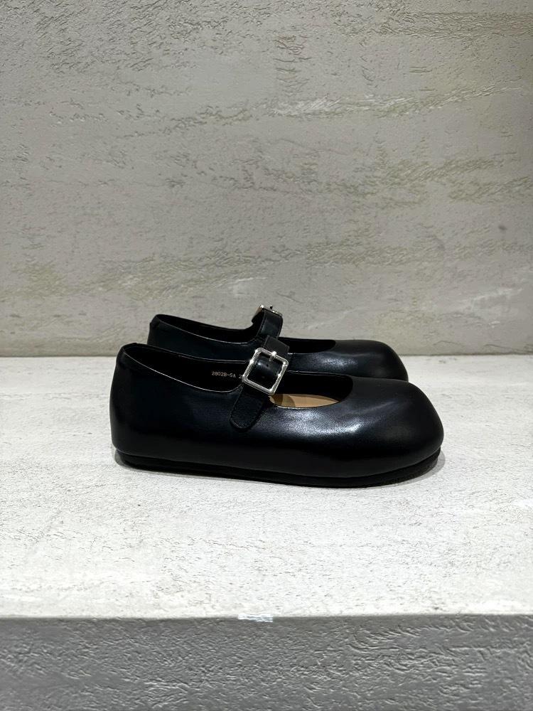 Sheepskin Version~ Spring and Autumn New Leather Inner Height Increase One-word Buckle with Shallow Mouth Mary Jane Single Shoes Women's Flat Loafers