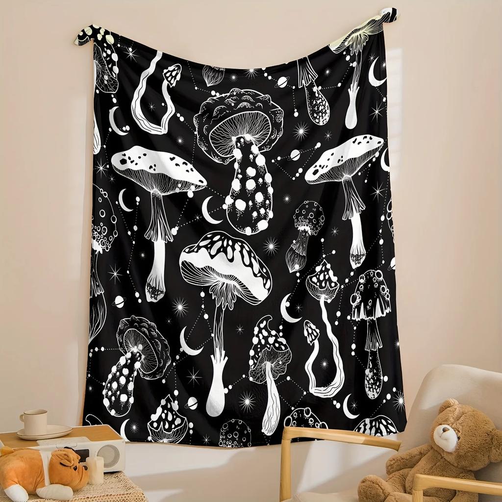 1pc Cozy Mushroom Pattern Flannel Blanket - Soft, Warm, Lightweight, and Comfortable for Home, Sofa, Bed, Travel, Camping