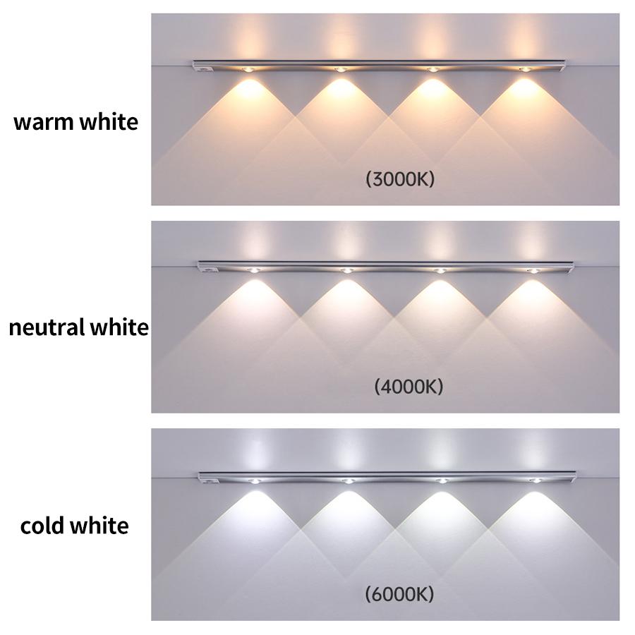 20-50cm Rechargeable LED Bar Light with Motion Sensor 3 Colors Cabinet Light for Wine Closet Kitchen Wardrobe Display Cabinet
