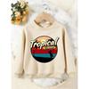 Unisex Kids Crewneck Sweatshirt, Vintage Tropical Summer Surf Palm Tree Sunset Pullover, Boys Girls Beach Casual Sweatshirt For Kids Over 4 Years Old