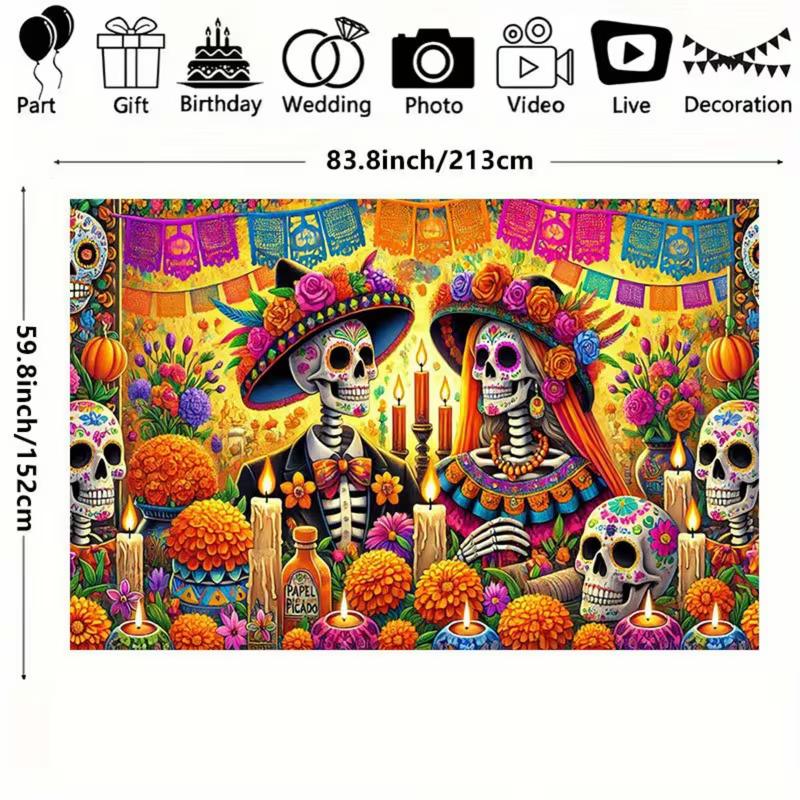 Mexican Culture Event Background with Marigolds and Papel Picado Flags