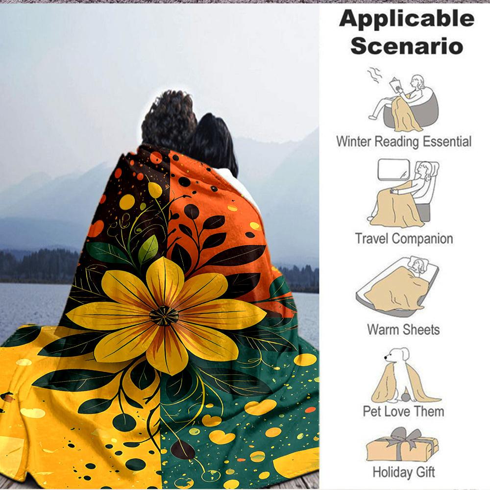 1pc Floral Vibrant Blanket, Lightweight Flannel Throw Blanket for Sofa, Bed, Travel, Camping, Living Room, Office, Couch, Chair, and Bed