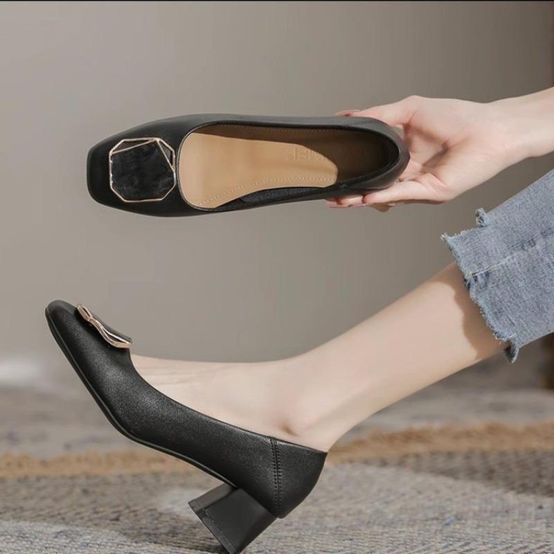Square buckle single shoes thick heel spring and autumn models one-pedal lazy single shoes women