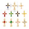 2 Pcs 304 Stainless Steel Religious Cross Pendants 18K Gold Plated Multicolor Cubic Zirconia Charms For DIY Necklace Making