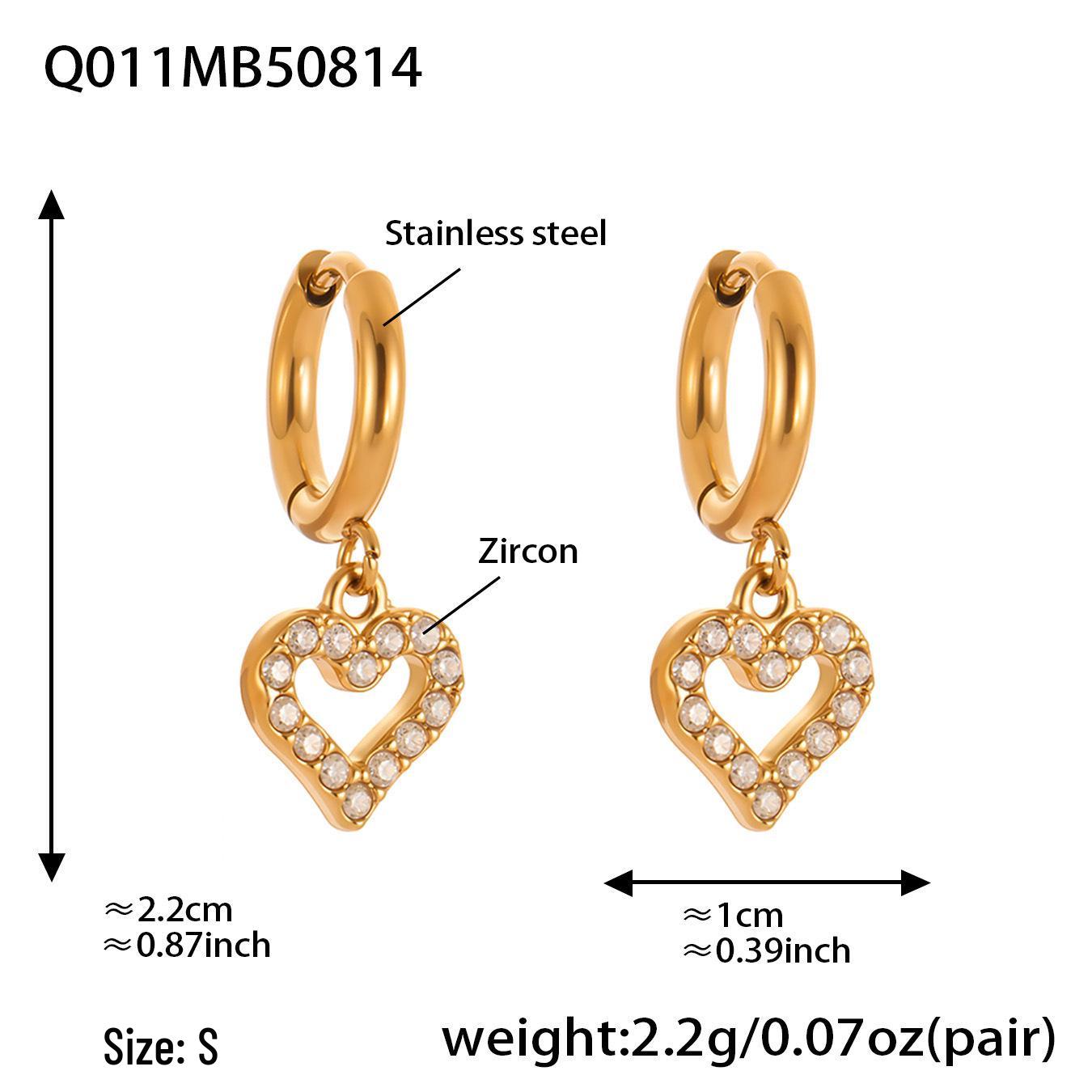 Qiong Yao Exquisite Titanium Steel Heart Pendant & Flower Ear Studs - Eco-Friendly, Full Diamond, Fashionable Peach Heart Earrings