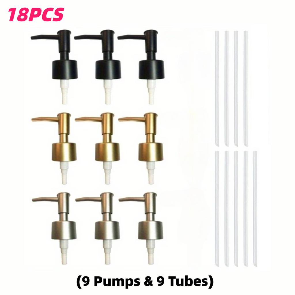 18pcs Soap Dispenser Pump Set with 9 Pumps and 9 Tubes for 25Mm Soap Bottles ABS Material Reusable for Kitchen Bathroom Hotel