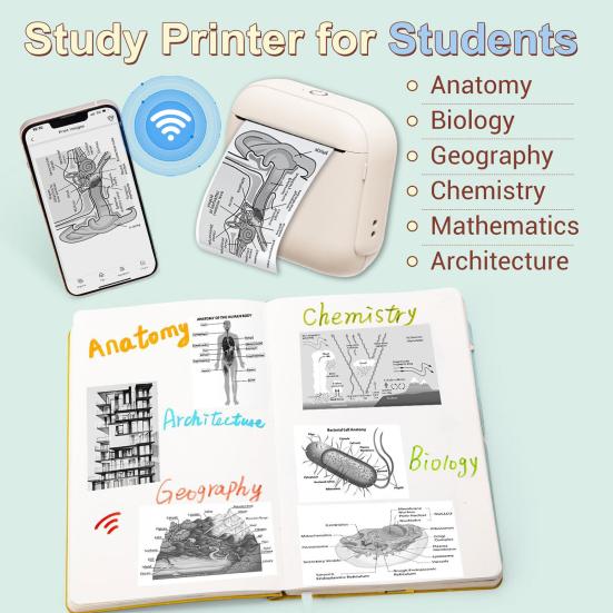 Mini Thermal Printer Portable Inkless Sticker Maker Compact Pocket Printer for Notes Labels Journal DIY