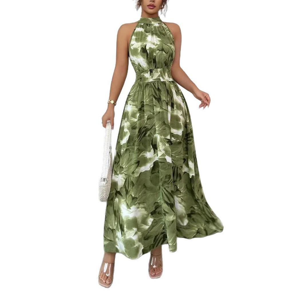 Women's Halter Neck Ruched Waist Sleeveless Ruffle Dress for Summer 2026
