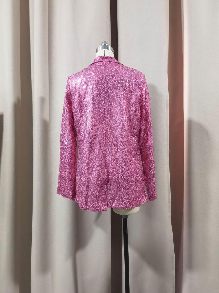 Women's Sequin Lapel Cardigan Blazer - Solid Color, Long Sleeve, Casual