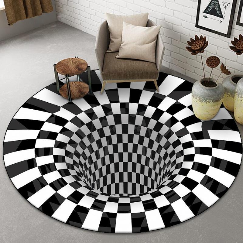 1pc Rug Black White Visual Vertigo 3D Print Non-slip Rug Entrance Mat Home Living Room Bedroom Ornament New Year Christmas Decor