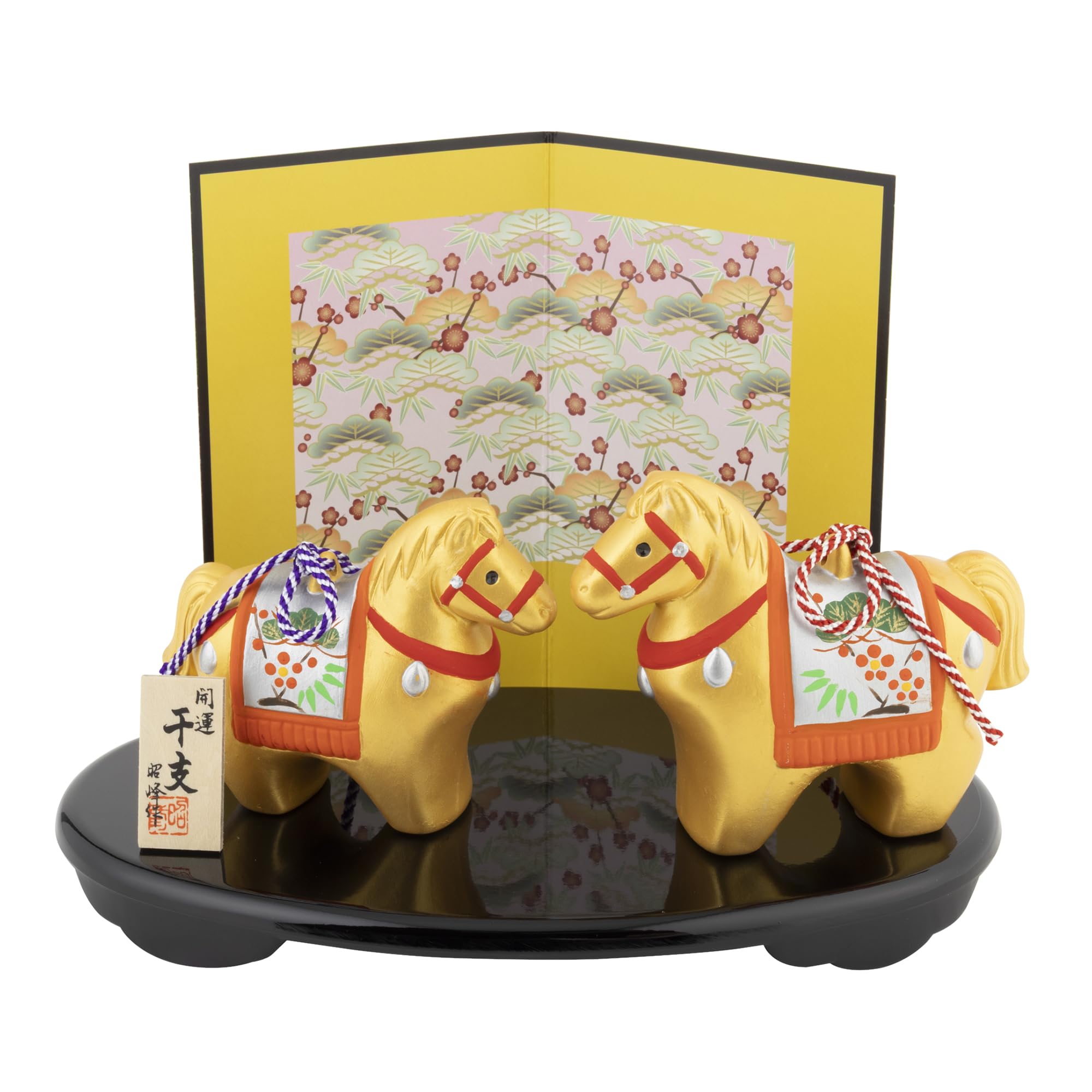 

Seto Togei Co., Ltd. 2026 Zodiac Figurine, Compact, Horse, New Year s Ornament, Good Luck, Gold-Glazed Fortune and Horse Couple, Shoho Kiln, 150cm