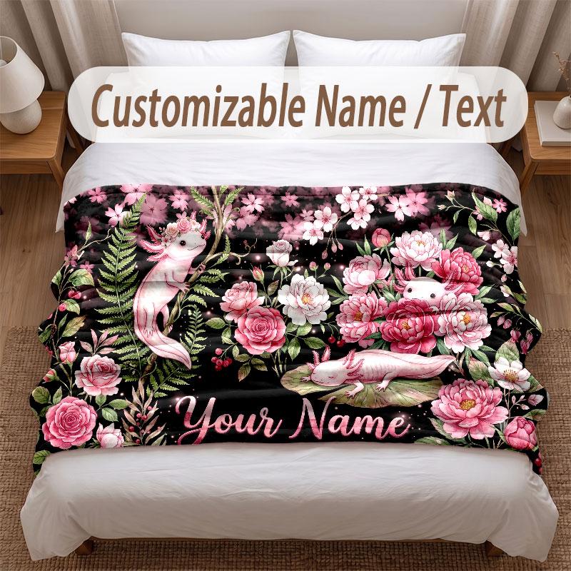 Floral Garden Theme Soft Blanket Personalized Custom Name Text Print Warm Blanket Home Sofa Bedroom Decor